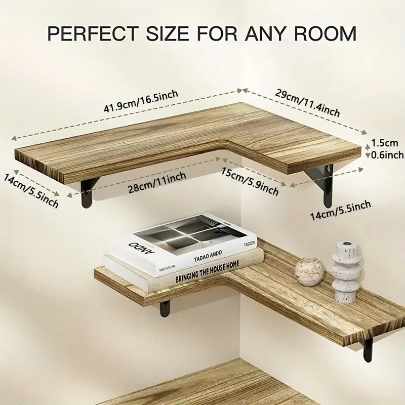Rustic Wood Corner Wall Shelves for Elegant Display & Storage