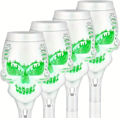 Spooky Solar Torch Set: 4-Pack Skull Lights with Flickering Flame