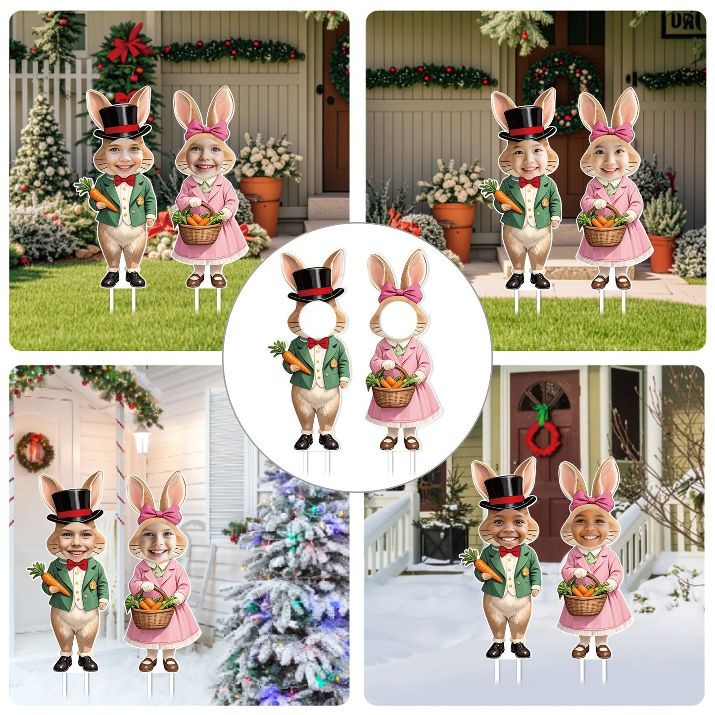 2pcs Large Easter Yard Rabbit Lawn Signs