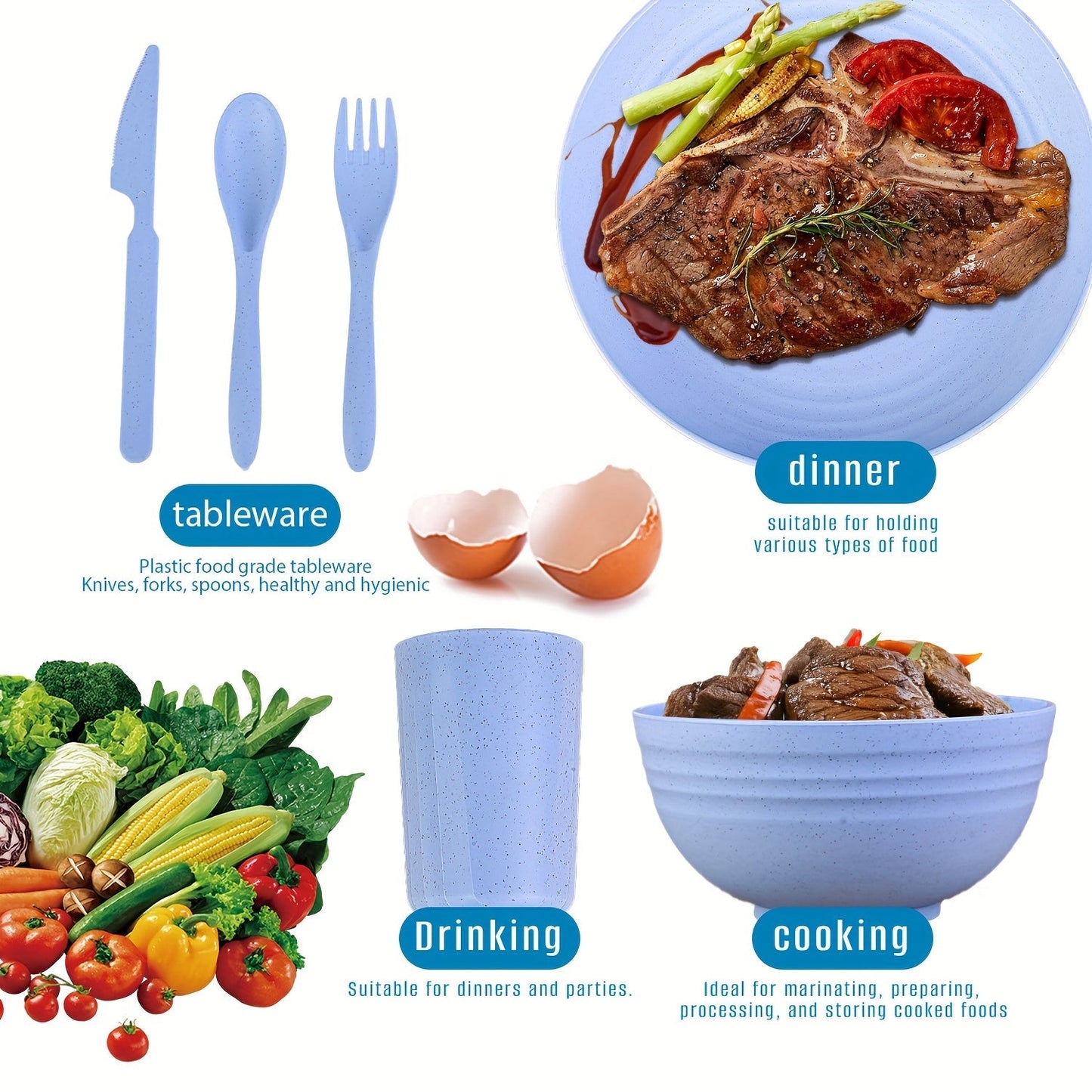 Colorful Plastic Camping Cutlery Set (24pcs)