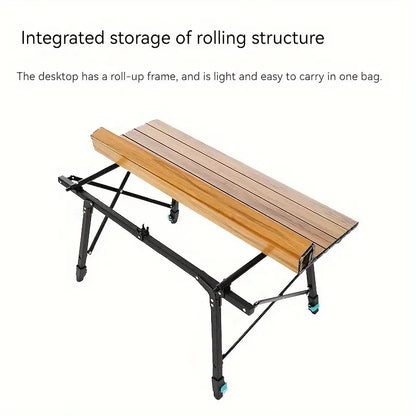 Outdoor Folding Aluminum Alloy Table - Large Wood Grain, Tripod Base