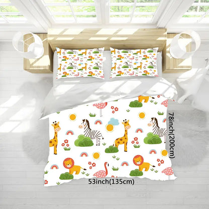 Cartoon Animal Microfiber Duvet Cover Set - Lion, Flamingo, Deer, Zebra Print (3pcs)