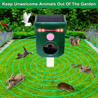Ultrasonic Solar Animal Repeller with LED Lights & Motion Sensor