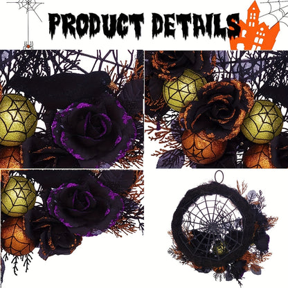 Halloween Wreath Decoration with Spider Web