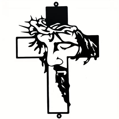 Metal Cross Sign Wall Art Decoration - Elegant Black Finish