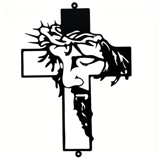 Metal Cross Sign Wall Art Decoration - Elegant Black Finish