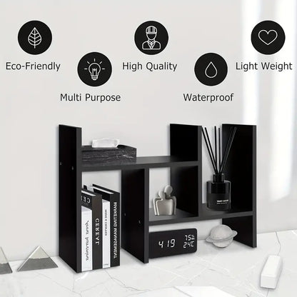 Adjustable Wood Bookshelf: Classic Desk Organizer & Storage Rack