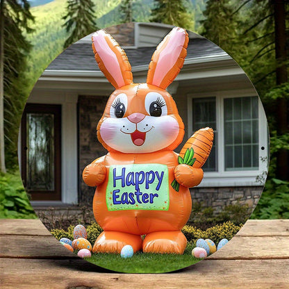 Carrot & Happy Sign Inflatable Easter Bunny
