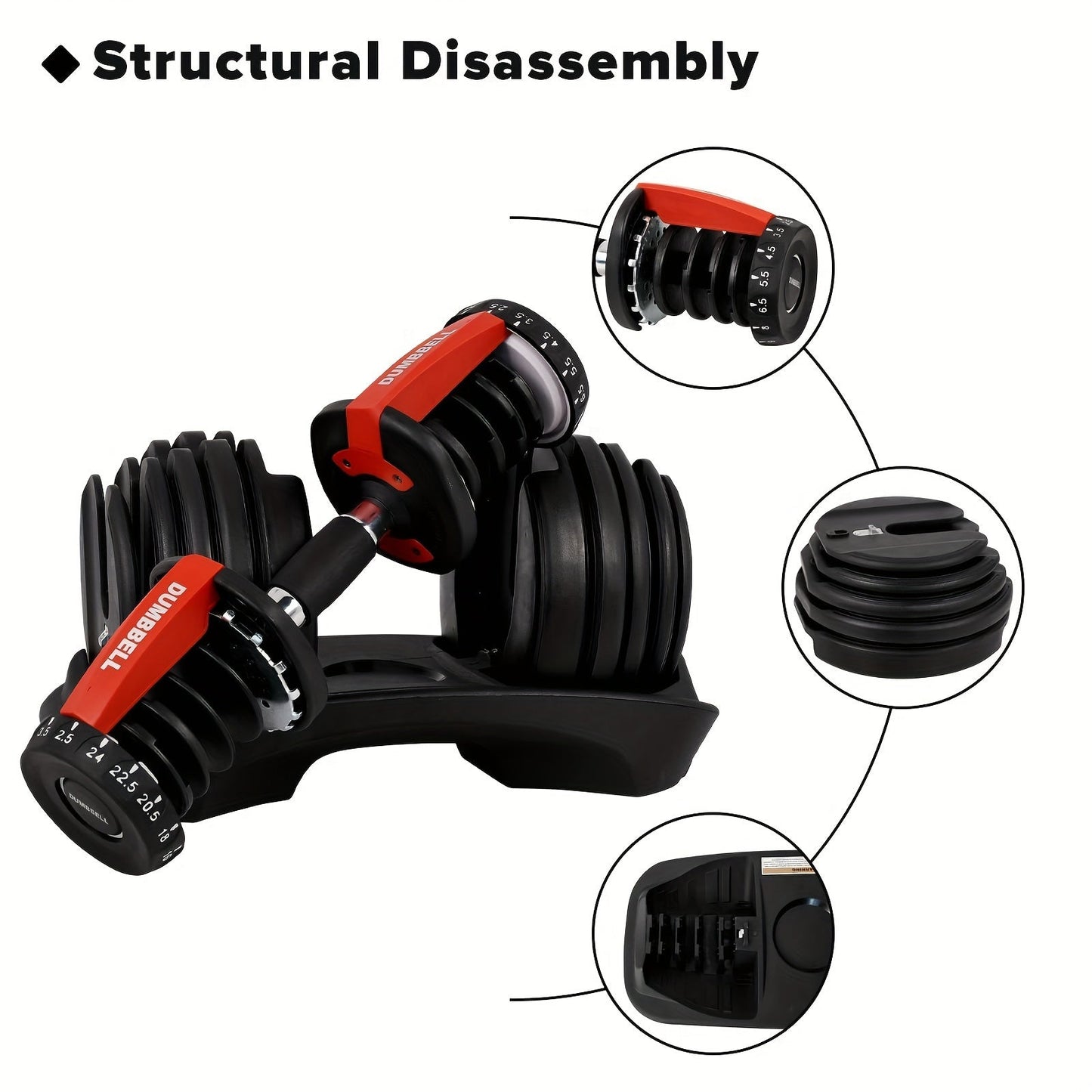 Adjustable Dumbbell 24KG with Anti-Slip Metal Handle(Black)