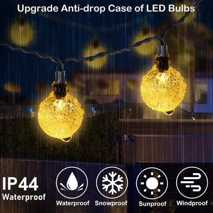 Solar Crystal Globe String Lights - 1 Pack, 100 LED, IP65 Waterproof, 8 Lighting Modes