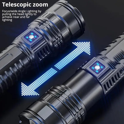 Telescopic Zoom C-Type Rechargeable Flashlight with Intelligent Power Display