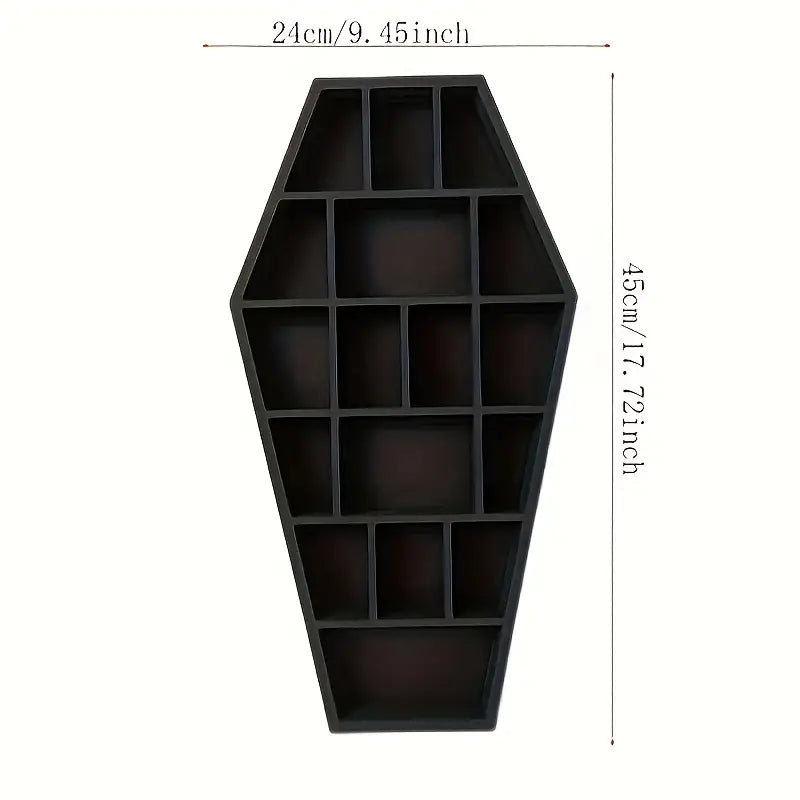 Gothic Coffin Shaped Wooden Wall Shelf - Hexagonal