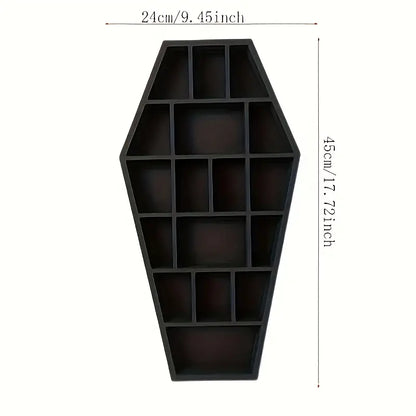 Gothic Coffin Shaped Wooden Wall Shelf - Hexagonal