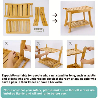 Bamboo Shower Bench with Shelf