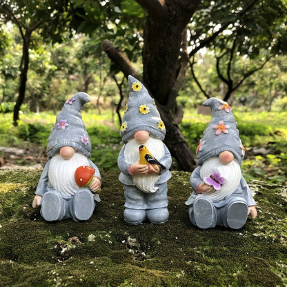 3-Piece Easter Resin Gnome Garden Statue Set Rustic Style