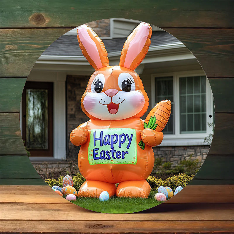 Carrot & Happy Sign Inflatable Easter Bunny