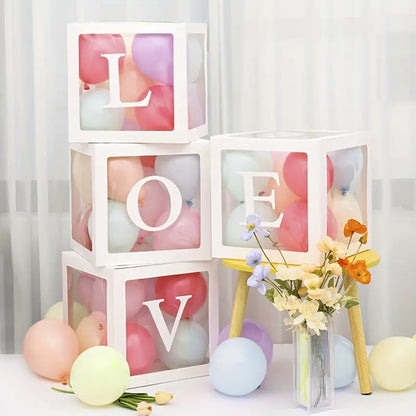 White LOVE Letter Wedding Decoration Set with Transparent Balloon Boxes (4 Boxes + LOVE Letters), 30cm