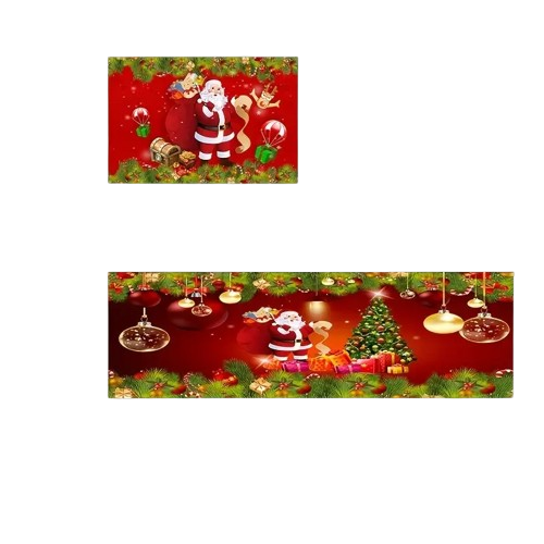 Add Festive Cheer with 2pcs Red Santa Claus Kitchen Mat Set