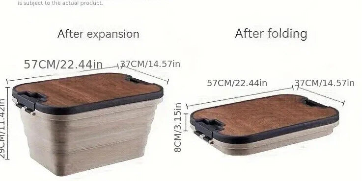 1 Set Outdoor Camping Folding Storage Box with Wooden Lid - Coffee Color