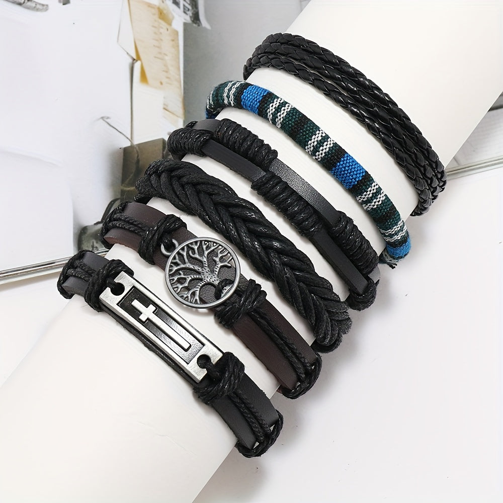 Men's Vintage PU Leather Bracelet Set (36pcs)
