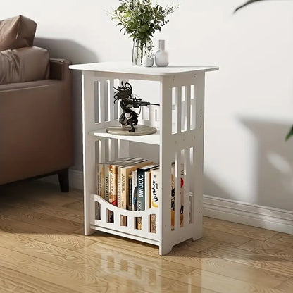 Plastic Side Table with Shelves - White