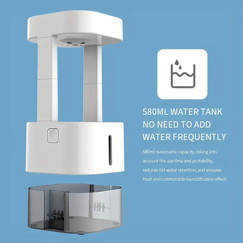 Levitating Plant Water Drop Humidifier - 580ML Cool Mist, Anti Gravity Design, USB Powered, Nightlight