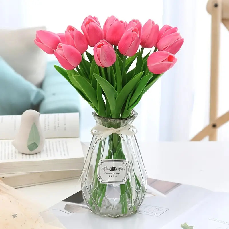5pcs Artificial Tulip Stems: Realistic Faux Tulip Flowers(Dark Pink (5pcs))