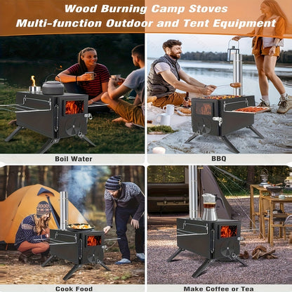 Iron Portable Camping Wood Stove with Chimney