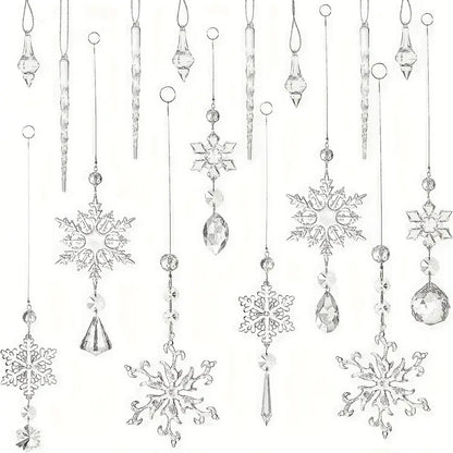Crystal Elegance: Set of 16 Transparent Christmas Snowflake Ornaments