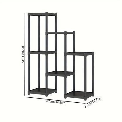 Contemporary 7-Storey Flower Rack: Multi-Layer European Plant Stand- Black