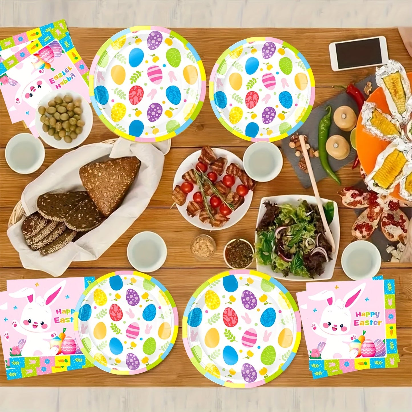 40-Pack Pink Bunny Easter Paper Plates & Napkins Set