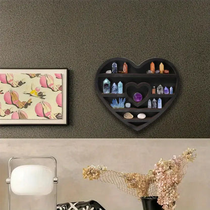 Two hearts intertwine in this beautifully crafted crystal wood shelf