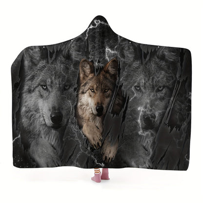 Wolf Pattern Wearable Hat Blanket Flannel