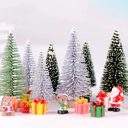Set of 8 Pine Needle Christmas Tree Micro Bonsai Decorations