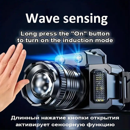 LED Sensor Headlight - Waterproof Rechargeable Head-mounted Flashlight