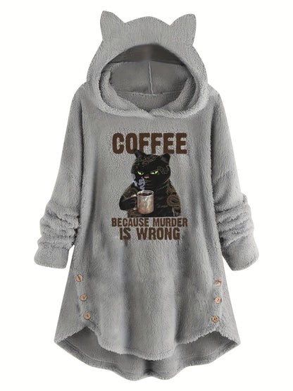 Cat & Slogan Teddy Hoodie