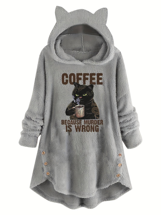 Cat & Slogan Teddy Hoodie