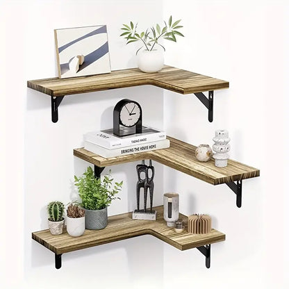 Rustic Wood Corner Wall Shelves for Elegant Display & Storage