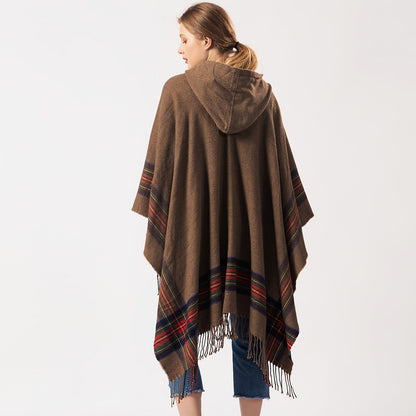 Oversized Scottish Hooded Cardigan Tassel Shawl Cloak