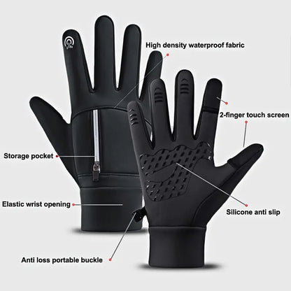 Premium Winter Windproof Waterproof Touch Screen Gloves - Medium, Black