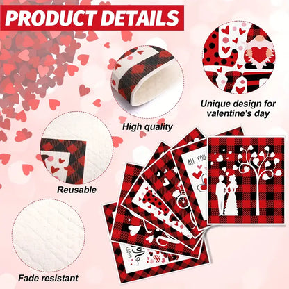 Romantic Red Check Valentines Day Placemats Set of 6