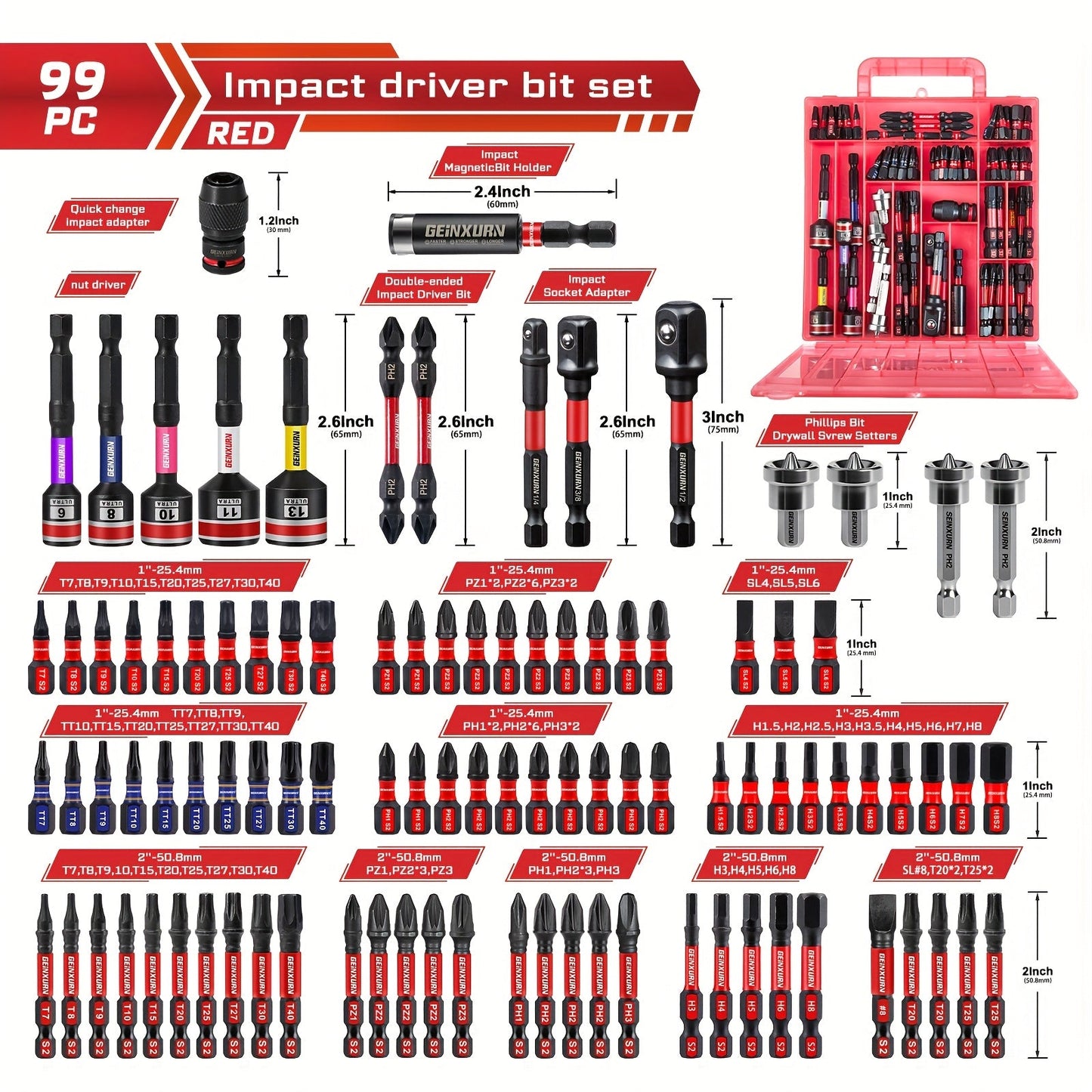 99pcs Impact Screwdriver Set with Hex Heads