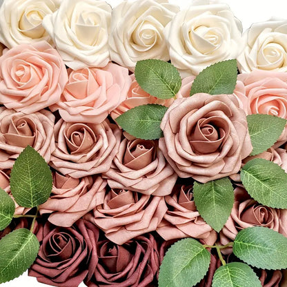 Exquisite 25-Piece Champagne Red Artificial Rose Flower Arrangement