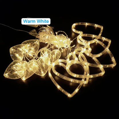 Waterproof Heart-Shaped LED Curtain String Lights - 138 LEDs, 8 Flashing Modes