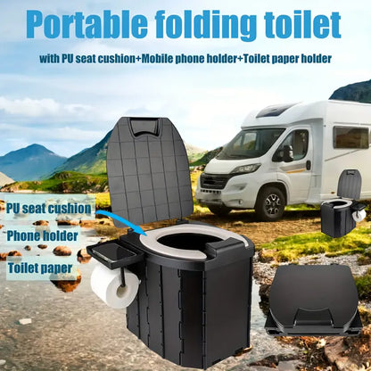Portable Folding Toilet with PU Seat Cushion - Ideal for RV, Car, Camping