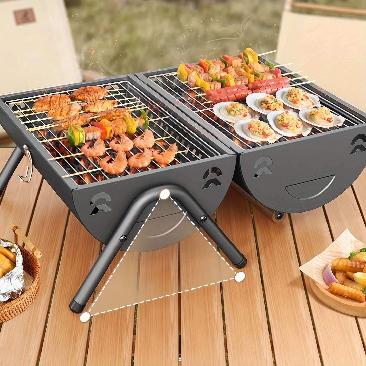 Double-Sided Charcoal Grill with Lid