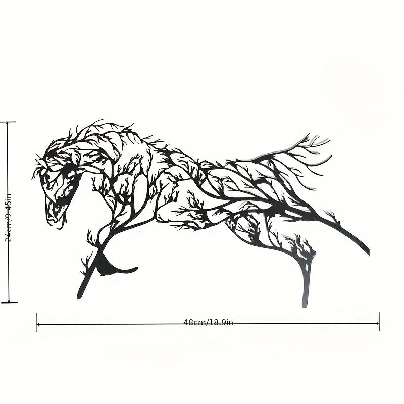 Iron Horse Branch Wall Decoration - Elegant Metal Animal Silhouette Craft
