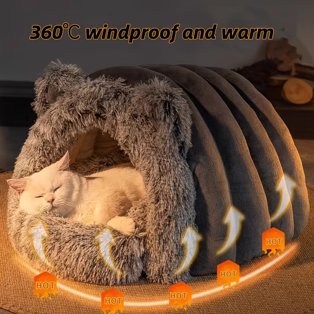 Plush Fleece Cat Cave Bed for Winter Comfort