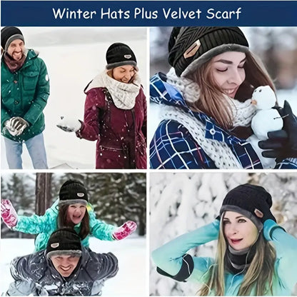 Winter Outdoor Riding Set: Hat, Gloves, and Scarf - Black