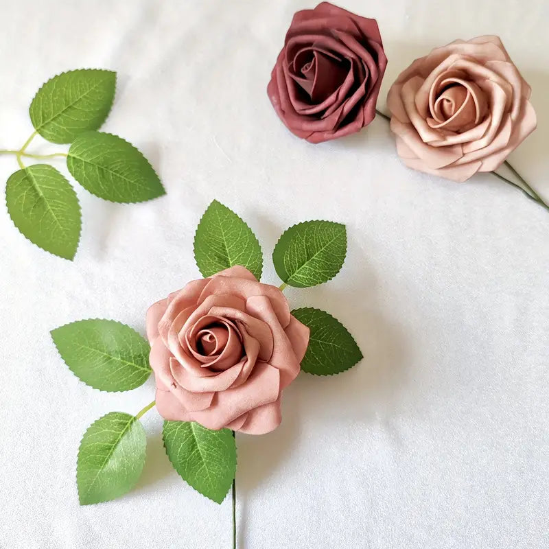 Exquisite 25-Piece Champagne Red Artificial Rose Flower Arrangement